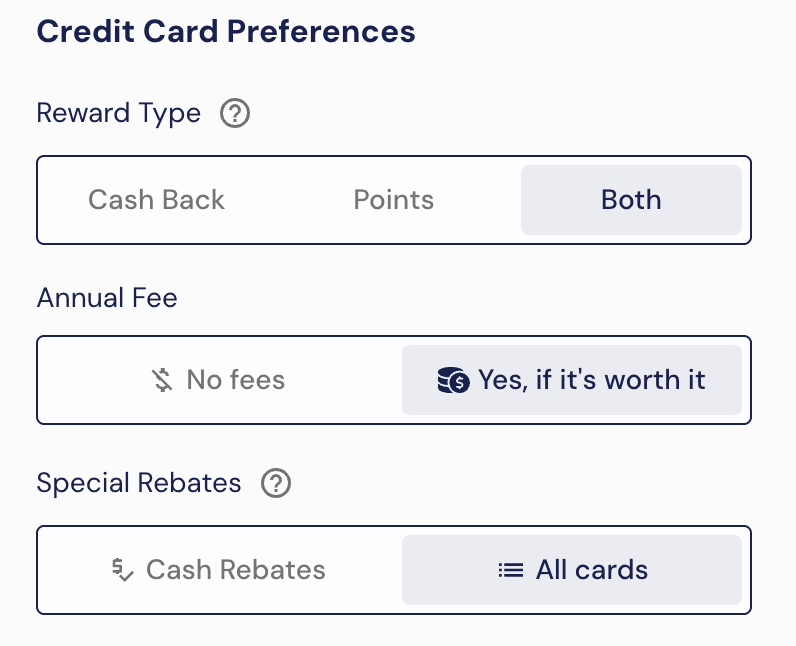 card preferences
